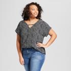 Women's Plus Size Printed Short Sleeve Blouse - A New Day Black X