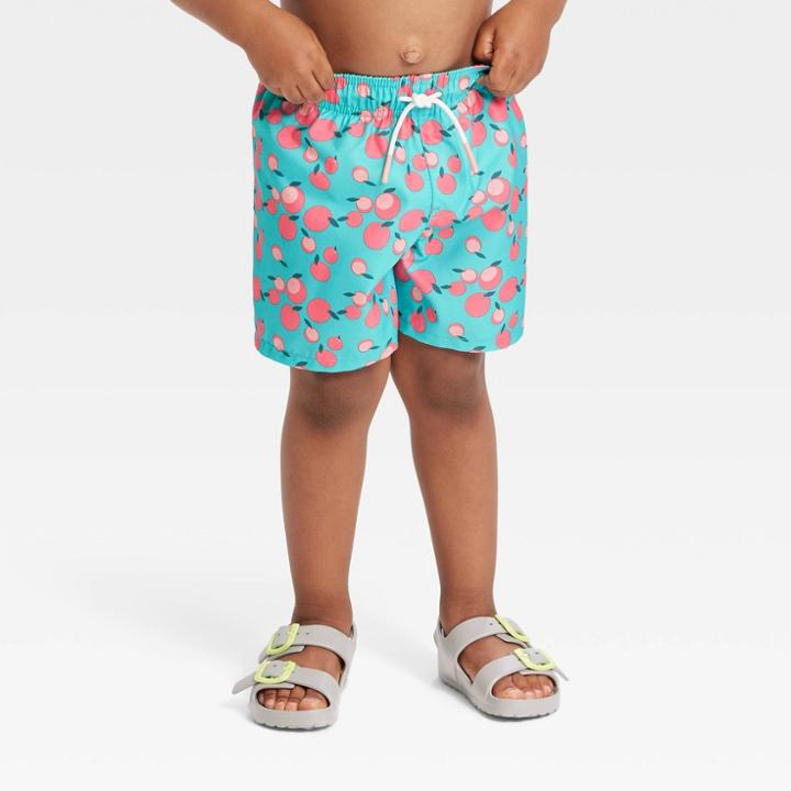 Toddler Boys' Fruit Print Swim Shorts - Cat & Jack Peach Orange