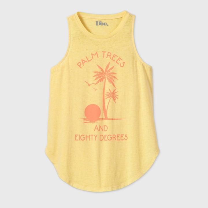 Doe. Women's Palm Trees Eight Degrees Graphic Tank Top - Mustard