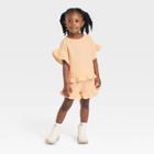 Grayson Collective Toddler Girls' Gauze Ruffle Short Sleeve Top & Shorts Set - Peach Orange
