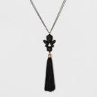 Chain With Stone Embellishments And Thread Tassel Necklace - A New Day Black