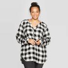 Women's Plus Size Plaid Long Sleeve V-neck Tunic Shirt - Universal Thread Black