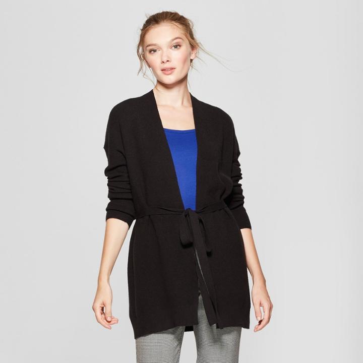 Women's Belted Open Cardigan Sweater - A New Day Black