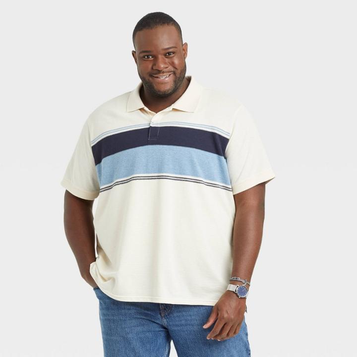 Men's Big & Tall Printed Standard Fit Short Sleeve Collared Polo T-shirt - Goodfellow & Co White/jacquard