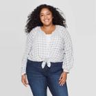 Women's Plus Size 3/4 Sleeve Crewneck Button-front Peasant Top - Universal Thread White X