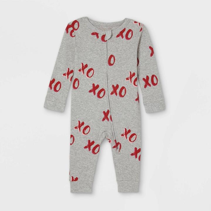 No Brand Baby Valentine's Day Xoxo Print Matching Family Footed Pajamas - Gray