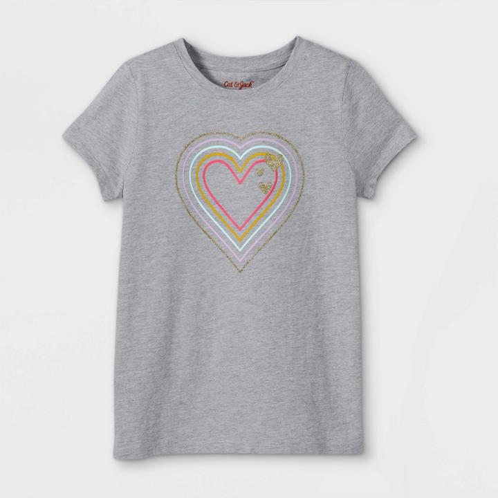Girls' 'heart' Short Sleeve Graphic T-shirt - Cat & Jack Heather Gray