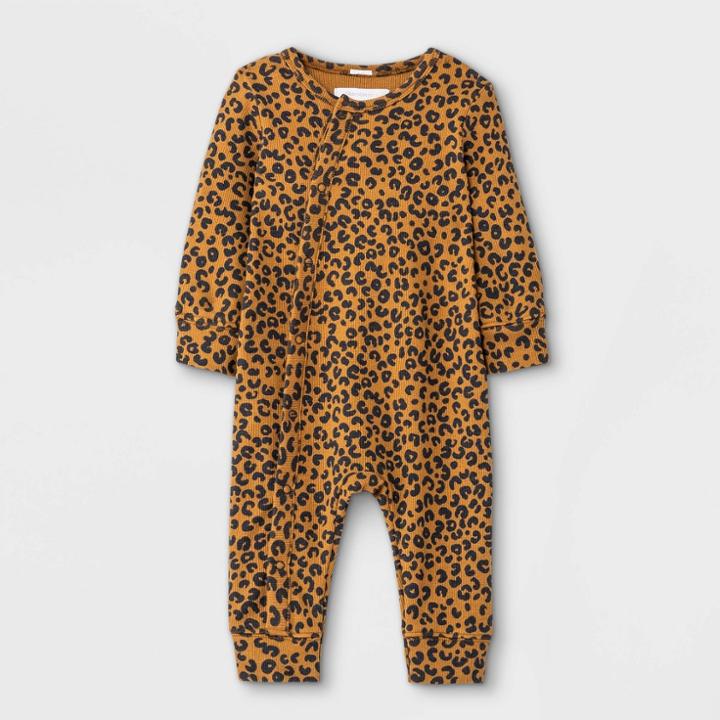 Grayson Mini Baby Girls' Animal Print Rib Romper - Brown Newborn