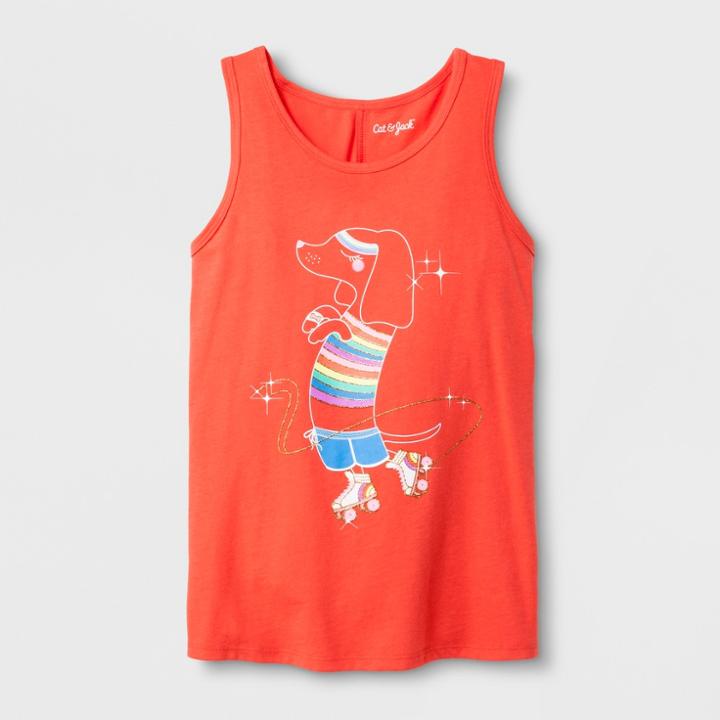 Girls' Sleeveless Roller Skating Dog Graphic Tank Top - Cat & Jack Red