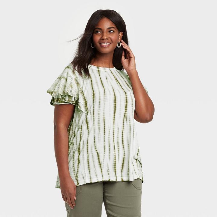 Women's Plus Size Short Sleeve Lace Detail T-shirt - Knox Rose Olive