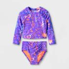Toddler Girls' Floral Long Sleeve Rash Guard Set - Cat & Jack Purple