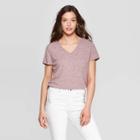 Women's Short Sleeve V-neck Monterey Pocket T-shirt - Universal Thread Burgundy S, Burgundy Flora