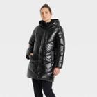 Women's Mid Length Wet Look Puffer Jacket - A New Day Black