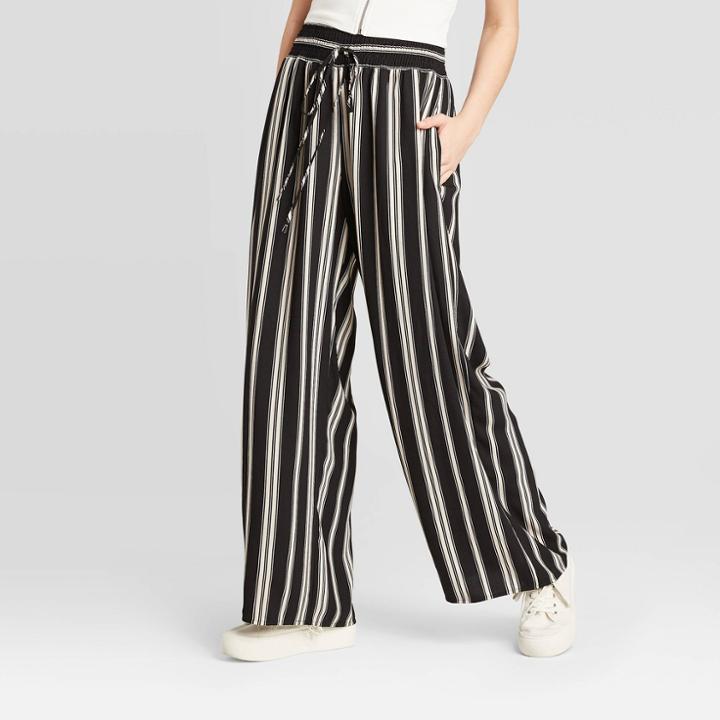 Women's Striped Mid-rise Smocked Top Wide Leg Palazzo Pants - Xhilaration Black/ivory
