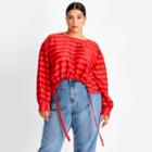 Women's Plus Size Striped Long Sleeve Drawstring Blouse - Future Collective With Kahlana Barfield Brown Red/orange