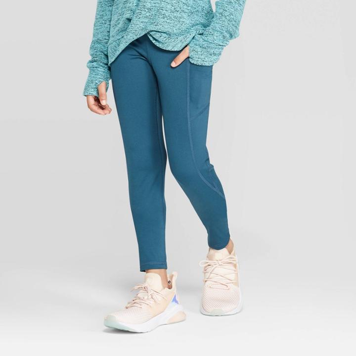 Girls' Super Soft Performance Leggings With Pockets - C9 Champion Jade Green