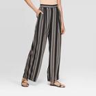 Women's Striped Mid-rise Wide Leg Pants - Xhilaration Black/beige