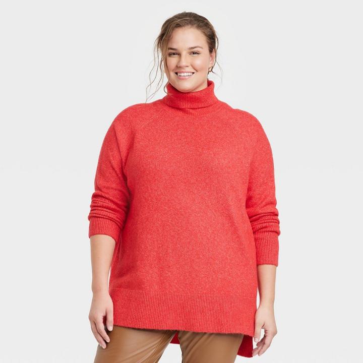 Women's Plus Size Mock Turtleneck Tunic Sweater - A New Day Red