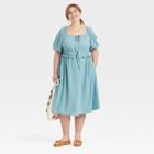 Women's Plus Size Puff Short Sleeve Dress - Universal Thread Blue