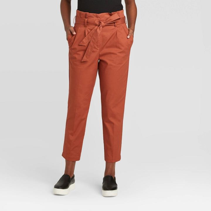 Women's Belted Paperbag Ankle Length Utility Pants - Prologue Brown