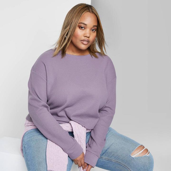 Women's Plus Size Long Sleeve Crewneck Boxy Cozy T-shirt - Wild Fable Soft Amethyst 1x, Women's, Size: