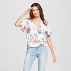Eclair Women's Floral Print Short Sleeve Knit Wrap Crop Top - Clair White