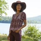 Women's Floral Print Short Sleeve Embroidered Top - Knox Rose Black
