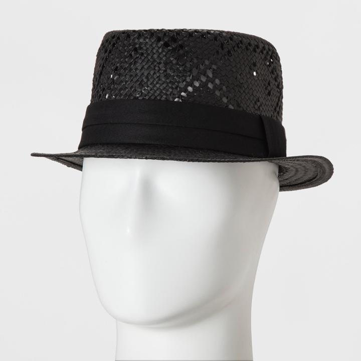 Men's Flat Brim Paper Vented Fitted Fedora - Goodfellow & Co Black