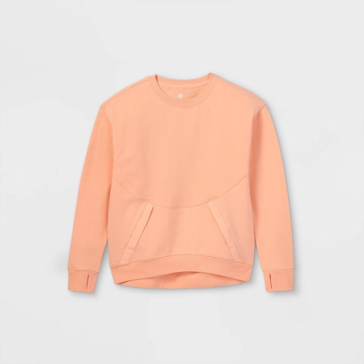Girls' Performance Lightweight Crewneck Sweatshirt - All In Motion Peach Orange