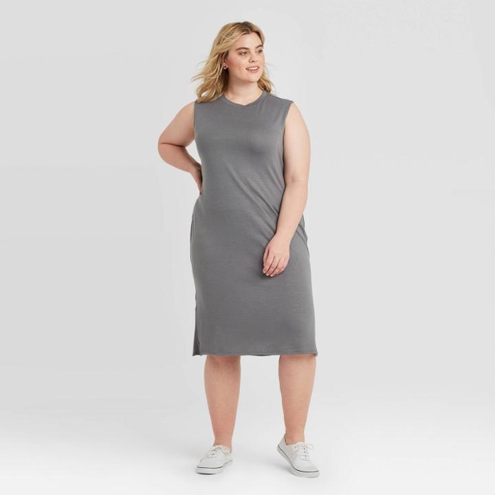 Women's Plus Size Sleeveless Crewneck Knit Dress - Ava & Viv Gray X, Women's