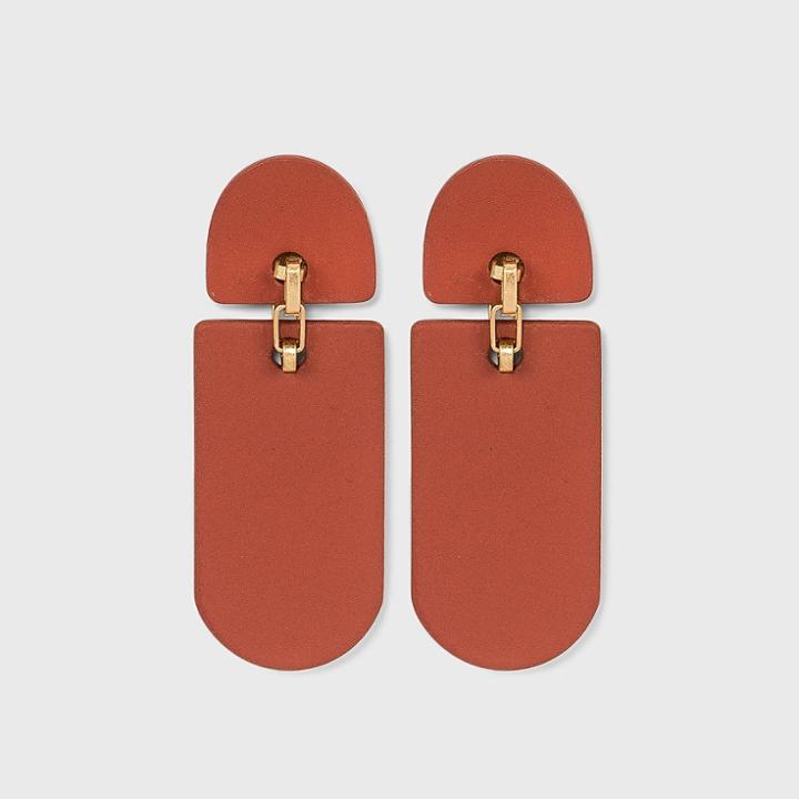 Elongated Flat Arc Drop Earrings - Universal Thread Rust, Red