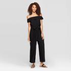 Women's Off The Shoulder Mini Cap Sleeve Wide Leg Jumpsuit - Universal Thread Black
