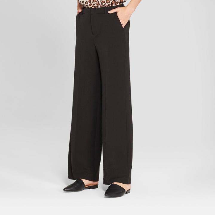 Women's Wide Leg Bi-stretch Twill Pants - A New Day Black 12l,