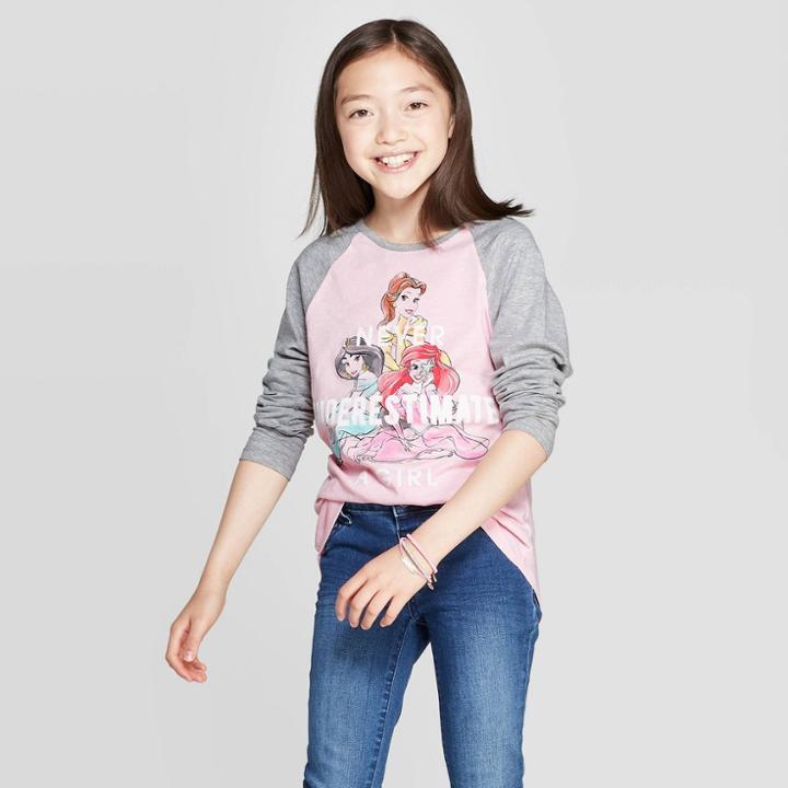 Girls' Disney Princess Never Underestimate Long Sleeve Raglan T-shirt -