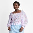 Women's Watercolor Long Sleeve Smocked Bodice Top - Future Collective With Gabriella Karefa-johnson Purple