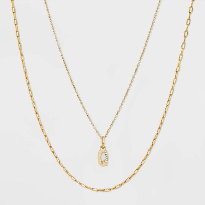 14k Gold Plated Crystal Initial 'q' Pendant Chain Necklace - A New Day Gold