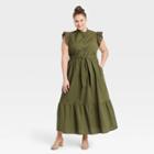 Women's Plus Size Flutter Short Sleeve Dress - Who What Wear Olive Green