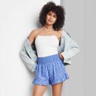 Women's Ruffle Pull-on Shorts - Wild Fable Blue Floral