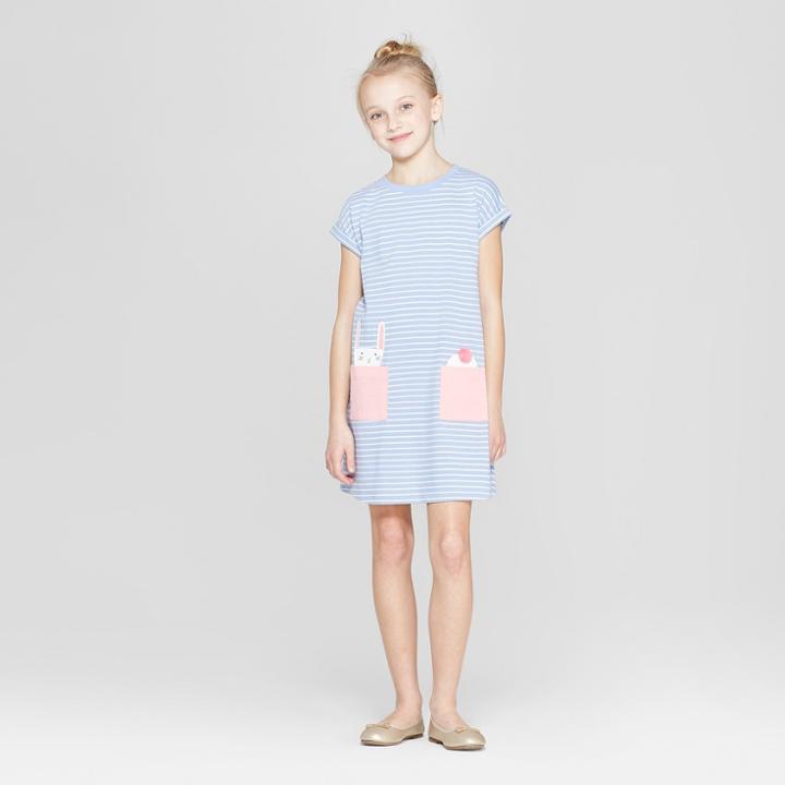 Girls' Stripped Easter Bunny A Line Dress - Cat & Jack Blue