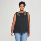 Women's Plus Size Embroidered Tank - Ava & Viv Black X