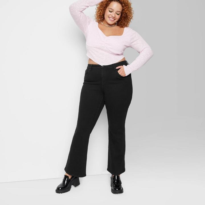 Women's Plus Size Low-rise Flare Jeans - Wild Fable Black Clean