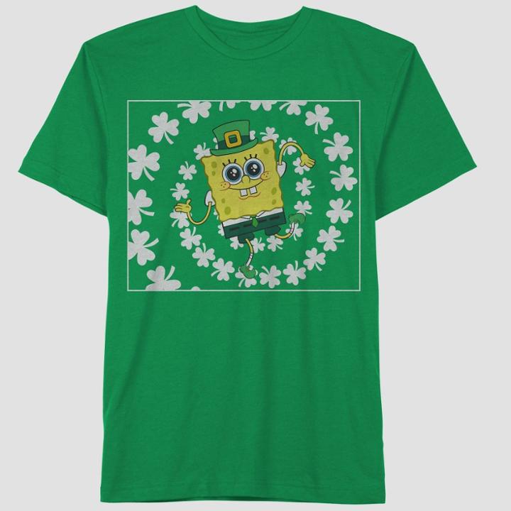 Men's Spongebob Squarepants Spiral Clover Short Sleeve Graphic T-shirt - Green