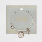 No Brand Stainless Steel Granddaughter Butterfly Mother Of Pearl With Cubic Zirconia Bangle Bracelet - Rose Gold