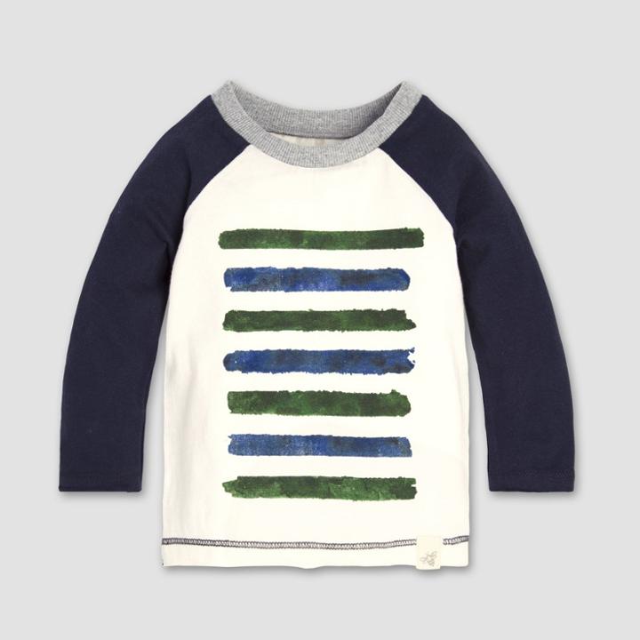 Burt's Bees Baby Boys' Two Tone Stripe Raglan Long Sleeve Shirt - Midnight