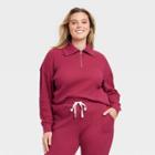 Women's Plus Size Waffle Knit Quarter Zip Sweatshirt - Universal Thread Red