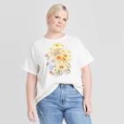 Women's Plus Size Floral Print Rolled-cuff Short Sleeve Graphic T-shirt - Fifth Sun (juniors') - Cream 1x, Women's, Size: