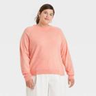 Women's Plus Size Crewneck Light Weight Pullover Sweater - A New Day Coral Pink