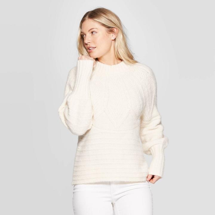 Women's Long Sleeve Crewneck Femme Pullover Sweater - Universal Thread Cream Xxl, Women's, Ivory