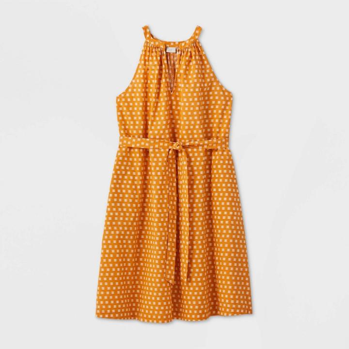 Women's Plus Size Polka Dot Tie Waist Shirtdress - A New Day Orange 1x, Women's,