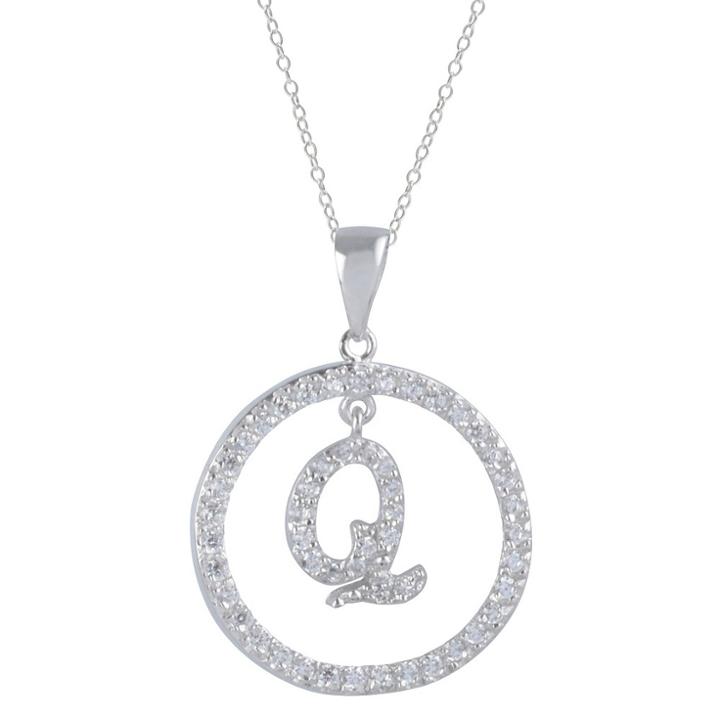 Journee Collection 2 2/5 Ct. T.w. Round-cut Cz Pave Set Initial Q Pendant Necklace In Sterling Silver - Silver (18), Girl's,